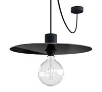 creative cables - EIVA Elegant Lampada a Sospensione con 5 m Cavo Tessile, Paralume Ellepì, rosone e portalampada in Silicone IP65 Waterproof - con Lampadina, Nero