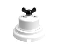 Creative-Cables Kit Interruttore Deviatore con dado a farfalla e base in porcellana - (Bianco con dado nero, Ø 66,5 mm interruttore, Ø 100 mm base) - Fissaggio a parete