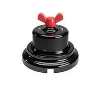 Creative-Cables Kit Interruttore Deviatore con dado a farfalla e base in porcellana - (Nero con dado rosso, Ø 66,5 mm interruttore, Ø 100 mm base) - Fissaggio a parete