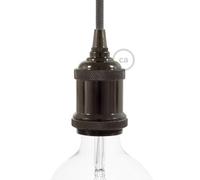 creative cables Kit Portalampada E27 in alluminio vintage (Nero perla, Ø50 mm x H72 mm) - Corpo in alluminio con finitura nero perla - Serracavo in plastica e metallo