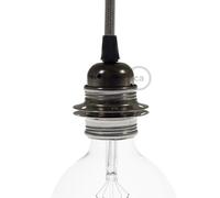 creative cables Kit Portalampada E27 in metallo con doppia ghiera (nero perla, Ø 40 mm x 55 mm) - Camicia filettata e ghiere da 60 mm - Serracavo conico incluso