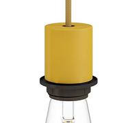 creative cables Kit Portalampada E27 semifilettato in metallo (Ø 45 mm x H 51 mm, foro superiore 12 mm, mostarda) - Serracavo trasparente incluso