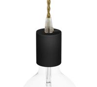 creative cables Kit Portalampada in legno per cavi rivestiti in tessuto (50 mm Ø x 65 mm, nero, foro 10 mm) - Attacco E27 in termoplastica certificata IMQ - Serracavo certificato CE