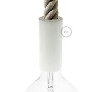 creative cables Kit Portalampada in legno per cordone 3XL (diametro 50 mm, altezza 110 mm, foro superiore 30 mm, bianco) - Portalampada E27 in termoplastica - serracavo certificato CE