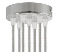 creative cables Kit rosone per lampadario da soffitto (serracavo conico, metallo color cromo, Ø 120 mm, 7 fori) - Fissaggio a staffa per lampadari e sospensioni multiple