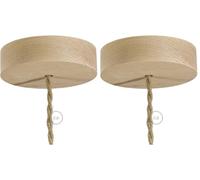 creative cables Kit rosone per lampadario da soffitto (serracavo conico, legno, Ø 120 mm, 1 foro) - Ideale per cavi tessili - Fissaggio a staffa per lampadari e sospensioni singole (Confezione da 2)