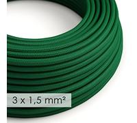 Creative-Cables L'originale cavo elettrico in tessuto a larga sezione 3x1,50 (1 m, Verde Scuro RM21) - Rotondo, effetto seta - Ideale per impianti a vista - Sicurezza certificata