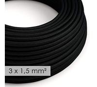 creative cables - Cavo Elettrico a Larga Sezione 3x1,50 Rotondo - Tessuto Effetto Seta Nero RM04-10 Metri