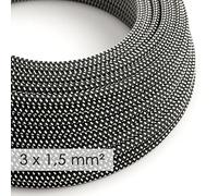 Creative-Cables L'originale cavo elettrico in tessuto a larga sezione 3x1,50 (5 m, 3D Nero/Bianco RT41) - Rotondo, effetto seta - Ideale per impianti a vista - Sicurezza certificata