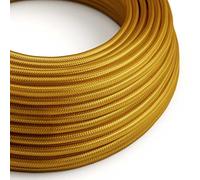 creative cables Cavo Elettrico Rotondo Rivestito in Tessuto Effetto Seta Tinta Unita Oro RM05-1 Metri, 2x0.75