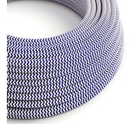 creative cables - Cavo Elettrico Rotondo Rivestito in Tessuto Effetto Seta Zigzag Blu RZ12-1 Metri, 2x0.75