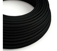 Creative-Cables L'originale cavo elettrico rivestito in tessuto 2 x 0,75 mm² (5 m, Nero Carbone RM04) - Rotondo, effetto seta - Sicurezza certificata, made in Italy
