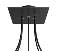 creative cables Rosone a soffitto quadrato nero linea Rose-One (serracavo conico, dibond nero opaco, 5 fori e e 4 fori laterali) - Per lampadari e sospensioni multiple