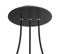 creative cables Rosone a soffitto rotondo bianco linea Rose-One (serracavo conico, dibond nero opaco, 3 fori in linea e 4 fori laterali) - Per lampadari e sospensioni multiple