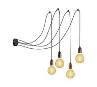 creative cables - Spider - Lampada a Sospensione Multipla a 4 Cadute Made in Italy Completa di Cavo Tessile e Finiture in Legno - Senza Lampadina, Effetto Wengé