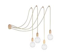 creative cables - Spider - Lampada a Sospensione Multipla a 4 Cadute Made in Italy Completa di Cavo Tessile e Finiture in Legno - Senza Lampadina, Neutro