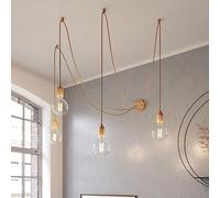 creative cables - Spider - Lampada a Sospensione Multipla a 4 Cadute Made in Italy Completa di Cavo Tessile e Finiture in Legno - Senza Lampadina, Neutro