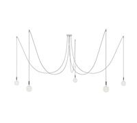 creative cables - Spider - Lampada a Sospensione Multipla a 5 Cadute Made in Italy Completa di Cavo Tessile e Finiture in Metallo - con Lampadina, Cromo