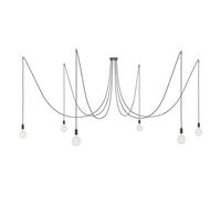 creative cables - Spider - Lampada a Sospensione Multipla a 6 Cadute Made in Italy Completa di Cavo Tessile e Finiture in Metallo - Senza Lampadina, Nero Perla