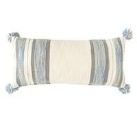 Creative Co-op Blue, Grey & Cream Striped Cotton Blend Lumbar Pillow with Tassels Cuscini, 65% Cotone 35% Lana, Blu