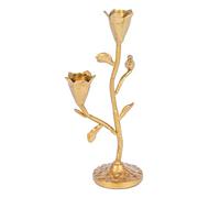 Creative Co-Op Candelabro in ghisa forgiato a mano con fiori e uccellini, contiene 2, supporto conico dorato