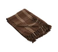 Creative Co-op Coperta in misto cotone riciclato con frange, motivo scozzese marrone