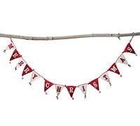 Creative Co-Op Cream & Red Banner Style Wool Felt Merry Christmas Garland with Pom Poms Ghir, Lana, Rosso