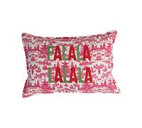 Creative Co-op Cuscino Lombare in Cotone con Motivo Toile e Ricamo FALALALALALA, Rosa, Rosso e Verde, Multicolore, 24"L x 16"W x 2"H