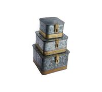 Creative Co-op Decorative Galvanized Metal Boxes with Lids & Brass Accents (Set of 3 Sizes) Scatole Metalliche, Metallo, Argento