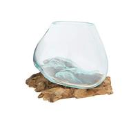 Creative Co-Op Decorative Glass Planter on Wood Base, Clear And Natural Fioriera