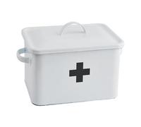 Creative Co-op Pronto soccorso smaltato con coperchio e croce nera sulla scatola anteriore, smaltato, bianco, croce nera