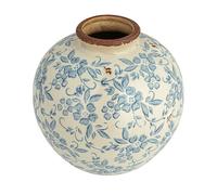 Creative Co-op Round Decorative Terra-Cotta Vase with Transferware Pattern, Blue And White Vaso, Terracotta, Blu