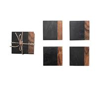 Creative Co-Op Set di 4 sottobicchieri in marmo e legno di acacia bicolore, nero e naturale