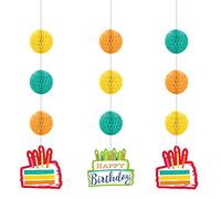 Creative Converting 355780 Sagome da appendere per torte festive, carta, rosso, arancione, giallo, blu e verde