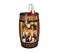 CREATIVE COOPER Barile di legno con nano di Natale - Scaffale rustico con LED, in legno massello da bar per il soggiorno e la decorazione natalizia, altezza 80 cm, spazio per 40 bottiglie