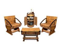 CREATIVE COOPER Set di mobili da giardino in legno, mobili per piccoli appartamenti, 2 panchine, 1 tavolo, 1 scaffale per vino, mobili barile, mobili da bar, mobili da terrazza, pieghevole