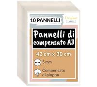 Creative Deco 10 x A3 Compensato Pannelli Legno Pioppo 5 mm | Pannelli Compensato 420 x 300 x 5 mm (+/- 2mm) | Fogli di Legno per Decorazione, Modellare, Pannelli Taglio Laser, Pirografia, Pareti