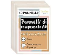 Creative Deco 10 x A5 Compensato Pannelli Legno Pioppo 3 mm | Pannelli Compensato 148 x 210 x 3 mm (+/- 2mm) | Fogli di Legno per Decorazione, Modellare, Pannelli Taglio Laser, Pirografia, Pareti