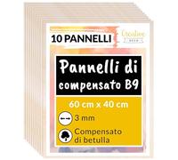 Creative Deco 10 x Compensato 60 x 40 cm Pannelli Legno Betulla 3mm | Pannelli Compensato 600x400x3mm (+/- 2mm) | Fogli di Legno per Decorazione, Modellare, Pannelli Taglio Laser, Pirografia, Pareti