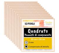 Creative Deco 12 x Compensato 20 x 20 cm Pannelli Legno Betulla 3mm | Pannelli Compensato 200x200x3mm (+/- 2mm) | Fogli di Legno per Decorazione, Modellare, Pannelli Taglio Laser, Pirografia, Pareti