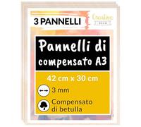 Creative Deco 3 x A3 Compensato Pannelli Legno Betulla 3mm | Pannelli Compensato 420 x 300 x 3 mm (+/- 2mm) | Fogli di Legno per Decorazione, Modellare, Pannelli Taglio Laser, Pirografia, Pareti