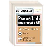 Creative Deco 30 x A3 Compensato Pannelli Legno Pioppo 3 mm | Pannelli Compensato 420 x 300 x 3 mm (+/- 2mm) | Fogli di Legno per Decorazione, Modellare, Pannelli Taglio Laser, Pirografia, Pareti