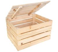 Creative Deco Baule in Legno Naturale con Coperchio, 50 x 40 x 30 cm