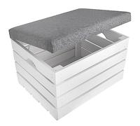 Creative Deco Cassapanca imbottita con seduta ottomana grigia | 50 x 40 x 35 cm | Scatola portaoggetti | Cassapanca in legno bianco | Sedile in legno naturale | Pouf