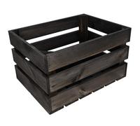 Creative Deco Cassetta Nera in Legno, 40 x 30 x 23 cm | Finitura nera, stile vintage shabby, portaoggetti e portafrutta, adatta a decorazioni fai da te