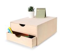 Creative Deco Cassettiera in Legno con 2 Cassetti, 33 x 25 x 13,5 cm | Compensato non verniciato, 2 cassetti, 33 x 25 x 13,5 cm, per piccoli oggetti, ideale per decoupage