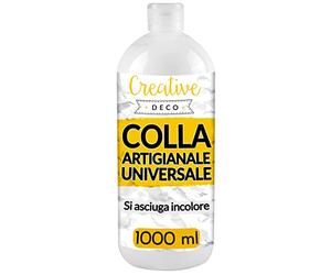 Creative Deco Colla PVA Universale Bianca per Artigianato, 1 L | Flacone da 1 L, colla PVA bianca liquida con asciugatura trasparente, per tessuti carta cartone legno e hobby