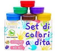 Creative Deco Colori a Dita, Tempere Lavabili per Bambini | Kit Pittura 6 x 40 ml Contenitori | Colori Intensi | Set per Bambini | Colori per Dipingere Atossici e Sicuri | Finger Paint a Base d'Acqua