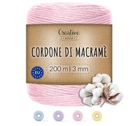 Creative Deco 3mm/200m Corda Macrame Rosa Pastello | Spago di Cotone-Poliestere | 656 Piedi | Spessore 2-3mm | Grande Corda Spessa Forte | Perfetta per Avvolgere Regali, Progetti Fai da Te