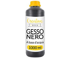 Creative Deco Gesso Acrilico Nero, Primer per Pittura, 1 L | Flacone da 1 L, gesso acrilico nero, primer liquido a consistenza fluida, per legno carta vetro tela e hobby